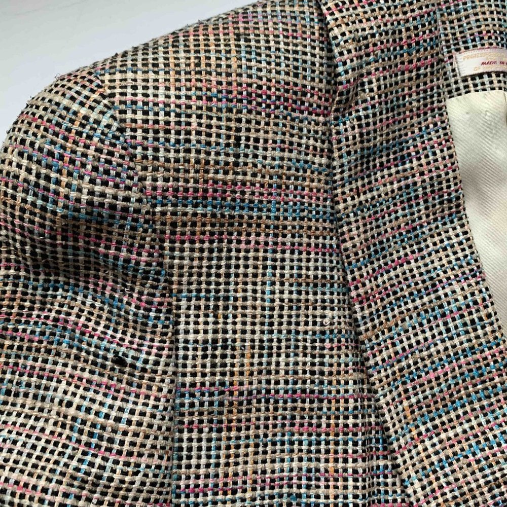 Vintage 80s raw silk blazer jacket multicolor 6 S - Picture 6 of 13